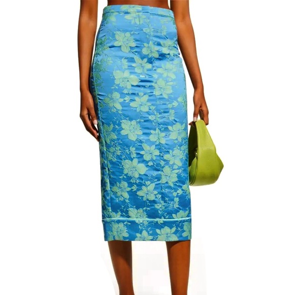 NEW ALEXIS REVOLVE BLUE FLORAL JACQUARD MIDI SKIRT - Picture 1 of 10